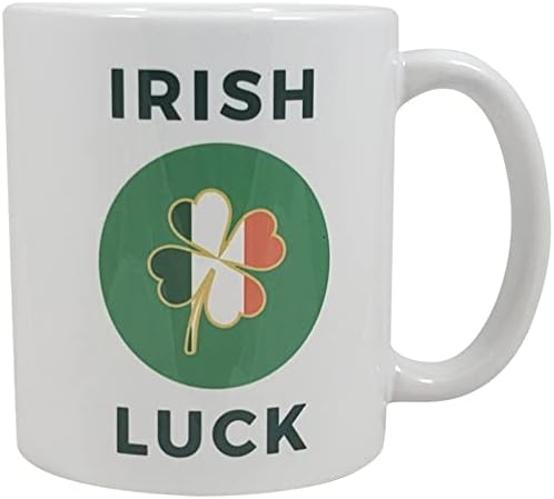 צרור אירי | סט מתנה לבקבוק מזל אירי + מזל אירי - ספל קפה קרמיקה של 11 גרם עם דגל אירלנד בתלתן